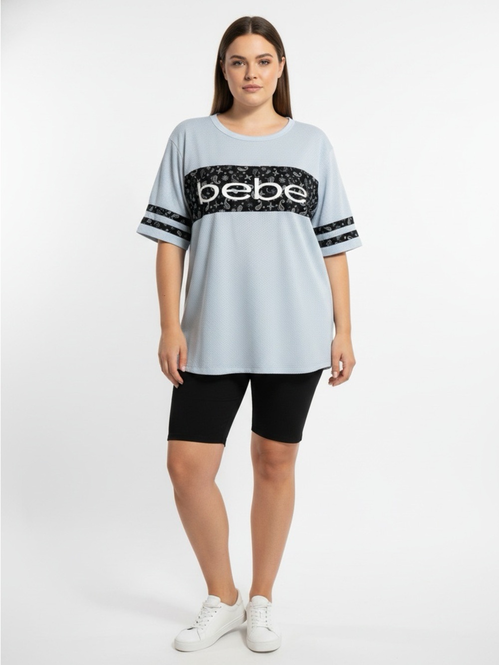 Bebe Sport 3X Gray Textured Logo Tee Oversized Athleisure Top Plus Size - Picture 11 of 12